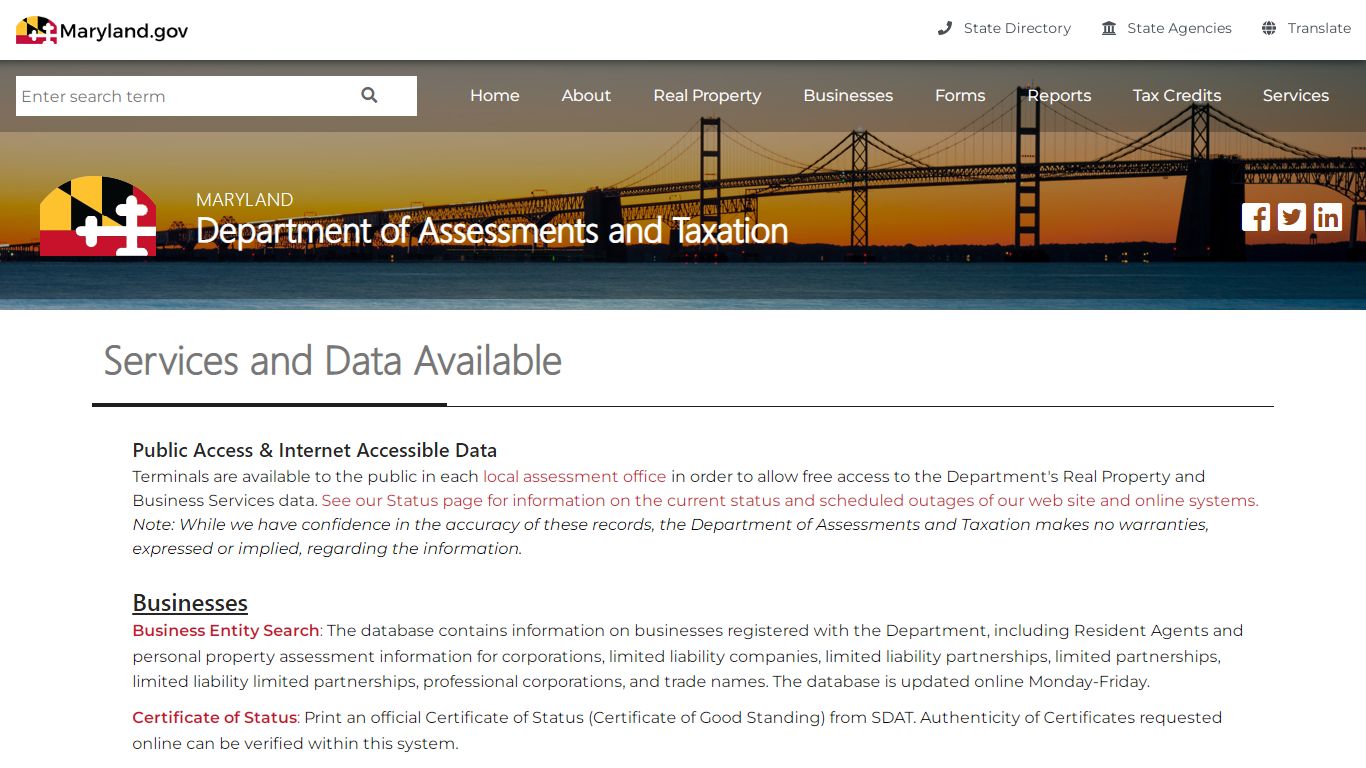 Services - Maryland Department of Assessments and Taxation